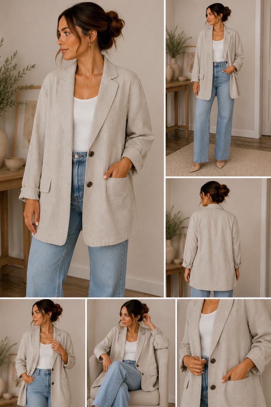 A New Day Beige Oversized Blazer L Neutral Office Career Quiet Luxury Jacket